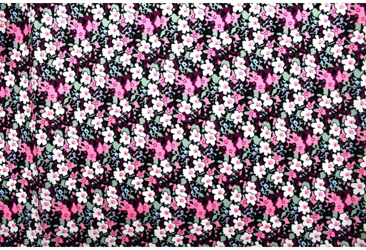Tissu Popeline Coton Imprimé Fleur Loli Rose -Au Mètre