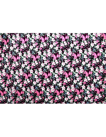 Tissu Popeline Coton Imprimé Fleur Loli Rose -Au Mètre