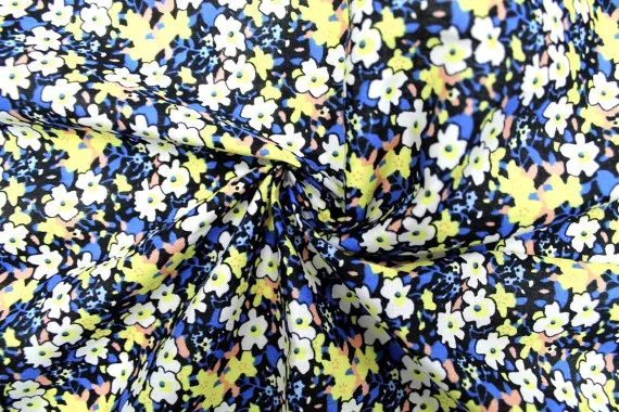 Tissu Popeline Coton Imprimé Fleur Loli Jaune -Au Mètre