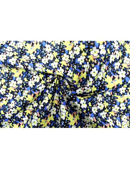 Tissu Popeline Coton Imprimé Fleur Loli Jaune -Au Mètre