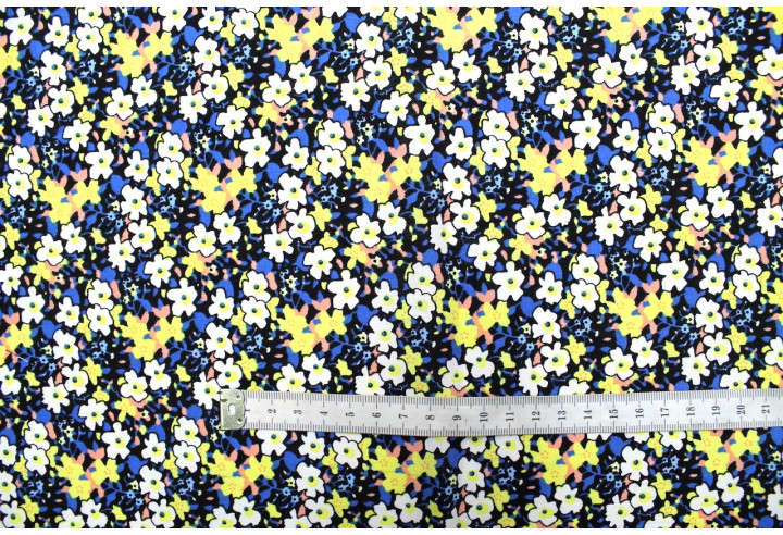 Tissu Popeline Coton Imprimé Fleur Loli Jaune -Au Mètre