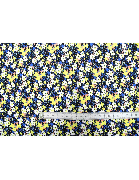 Tissu Popeline Coton Imprimé Fleur Loli Jaune -Au Mètre