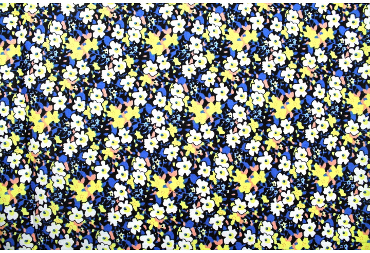 Tissu Popeline Coton Imprimé Fleur Loli Jaune -Au Mètre