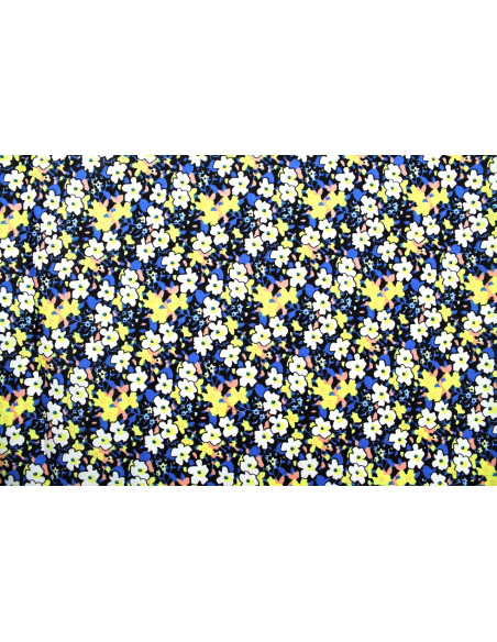 Tissu Popeline Coton Imprimé Fleur Loli Jaune -Au Mètre