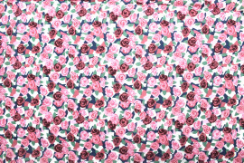 Tissu Popeline Coton Imprimé Fleur Paper Rose -Au Mètre