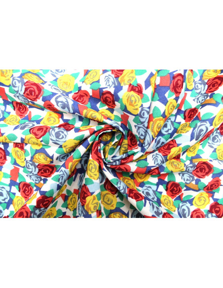 Tissu Popeline Coton Imprimé Fleur Paper Jaune -Au Mètre