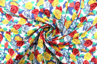 Tissu Popeline Coton Imprimé Fleur Paper Jaune -Au Mètre