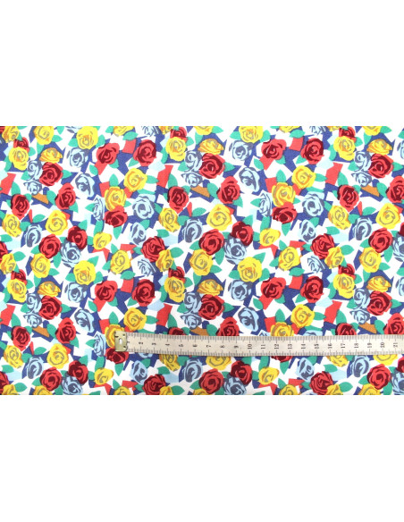 Tissu Popeline Coton Imprimé Fleur Paper Jaune -Au Mètre