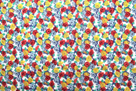Tissu Popeline Coton Imprimé Fleur Paper Jaune -Au Mètre