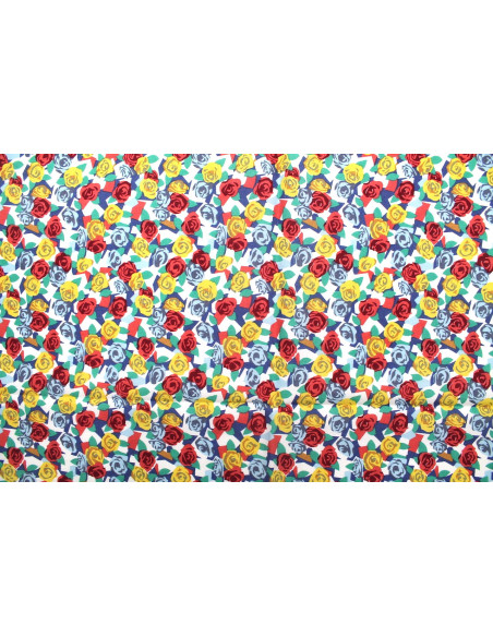 Tissu Popeline Coton Imprimé Fleur Paper Jaune -Au Mètre