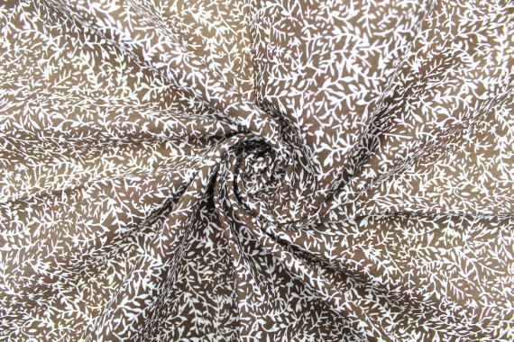 Tissu Popeline Coton Imprimé Minibranche Choco -Au Mètre