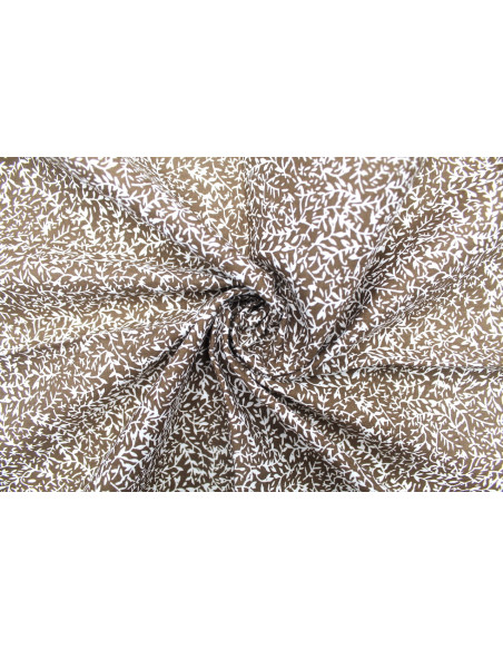 Tissu Popeline Coton Imprimé Minibranche Choco -Au Mètre