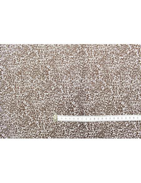 Tissu Popeline Coton Imprimé Minibranche Choco -Au Mètre