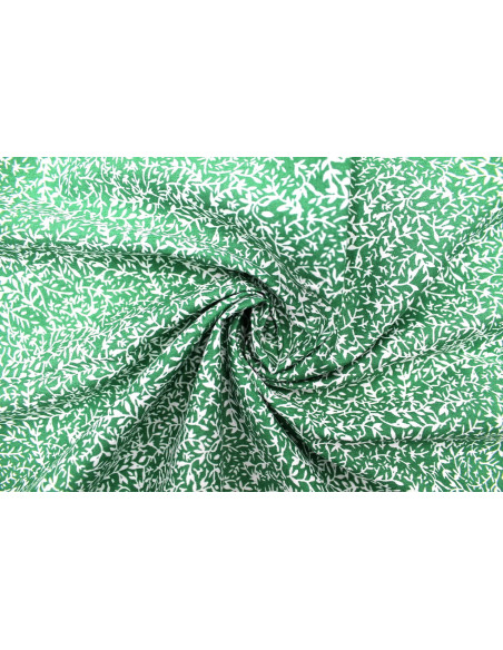 Tissu Popeline Coton Imprimé Minibranche Vert -Au Mètre