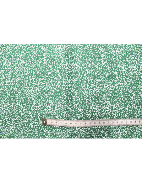 Tissu Popeline Coton Imprimé Minibranche Vert -Au Mètre