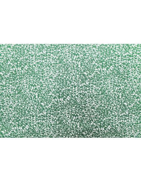 Tissu Popeline Coton Imprimé Minibranche Vert -Au Mètre