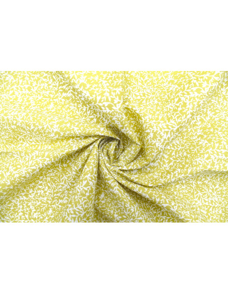 Tissu Popeline Coton Imprimé Minibranche Moutarde -Au Mètre