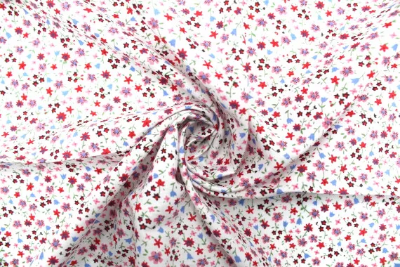 Tissu Popeline Coton Imprimé Petites Fleures Rose -Au Mètre