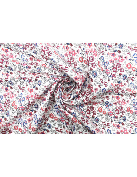 Tissu Popeline Coton Imprimé Fleur Céline Blanc -Au Mètre