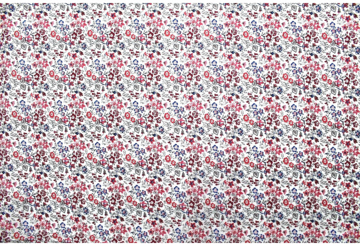Tissu Popeline Coton Imprimé Fleur Céline Blanc -Au Mètre