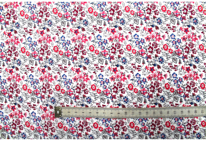 Tissu Popeline Coton Imprimé Fleur Céline Blanc -Au Mètre