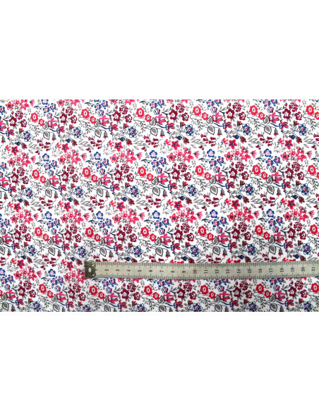 Tissu Popeline Coton Imprimé Fleur Céline Blanc -Au Mètre