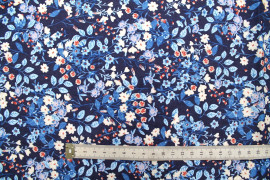 Tissu Popeline Coton Imprimé Fleur Aqua Marine -Au Mètre