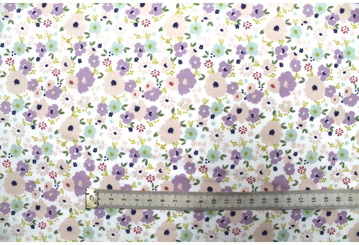 Tissu Popeline Coton Imprimé Fleur Mélania Mauve -Au Mètre
