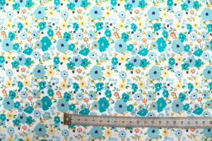 Tissu Popeline Coton Imprimé Fleur Mélania Turquoise -Au Mètre 2
