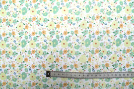 Tissu Popeline Coton Imprimé Fleur Mélania Vert -Au Mètre