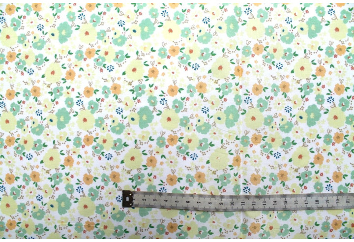 Tissu Popeline Coton Imprimé Fleur Mélania Vert -Au Mètre