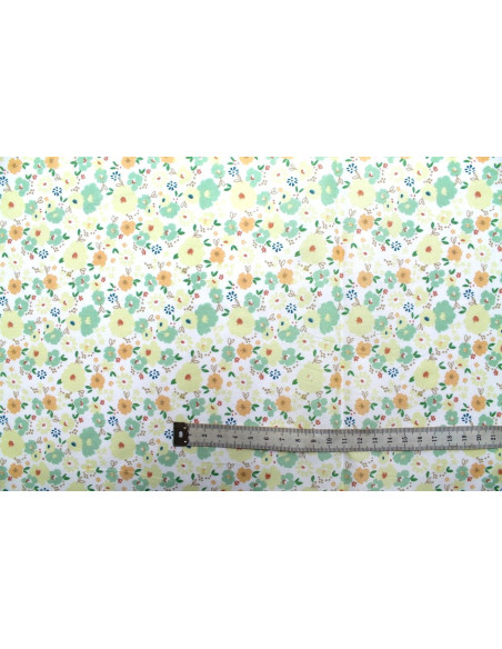 Tissu Popeline Coton Imprimé Fleur Mélania Vert -Au Mètre