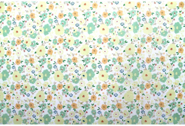 Tissu Popeline Coton Imprimé Fleur Mélania Vert -Au Mètre