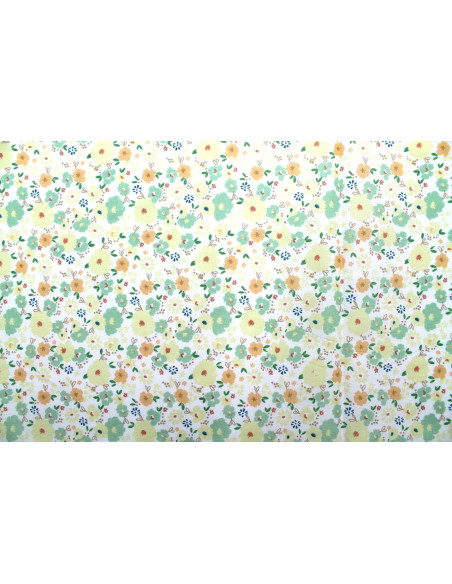 Tissu Popeline Coton Imprimé Fleur Mélania Vert -Au Mètre