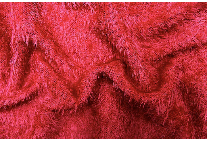 Tissu Maille Pull à Poils Rouge -Au Mètre