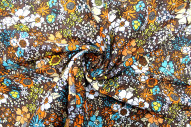 Tissu Popeline Coton Imprimé Fleur Peony Choco -Au Mètre