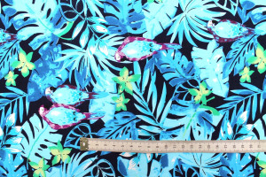 Tissu Popeline Coton Imprimé Palmier Perruche Turquoise -Au Mètre 2