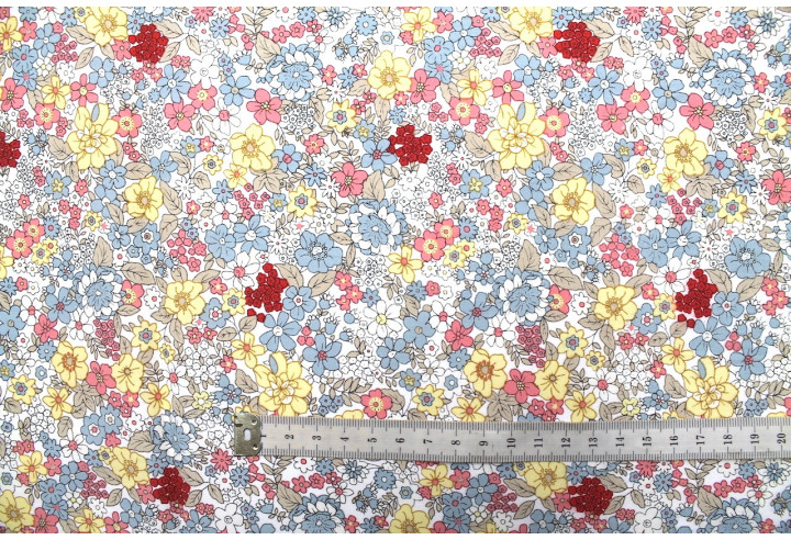 Tissu Popeline Coton Imprimé Fleur Honora Blanc -Au Mètre