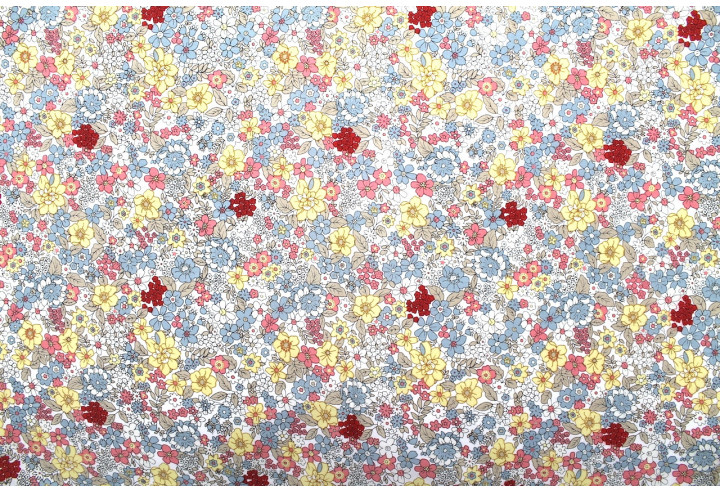 Tissu Popeline Coton Imprimé Fleur Honora Blanc -Au Mètre