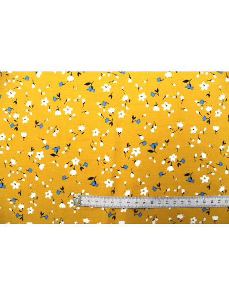 Tissu Popeline Coton Imprimé Fleur Automne Safran -Au Mètre