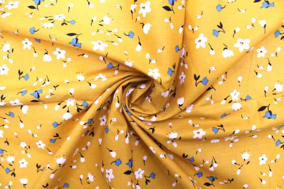 Tissu Popeline Coton Imprimé Fleur Automne Safran -Au Mètre