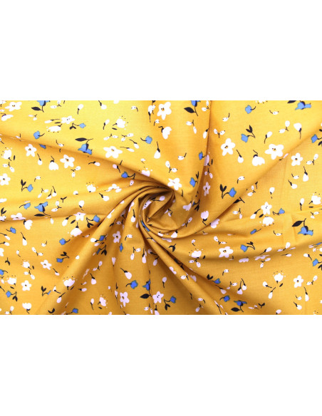 Tissu Popeline Coton Imprimé Fleur Automne Safran -Au Mètre