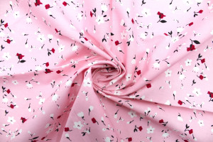 Tissu Popeline Coton Imprimé Fleur Automne Rose -Au Mètre