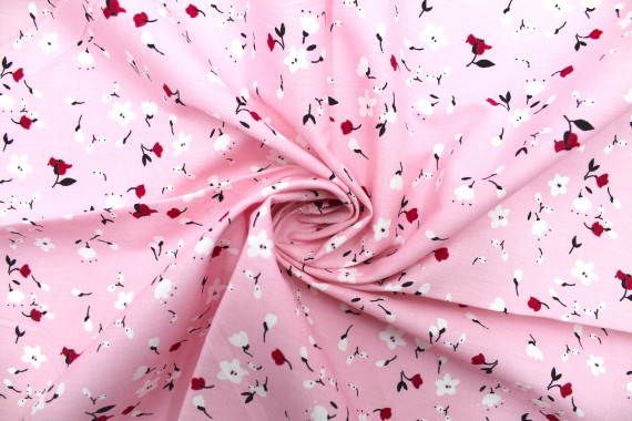 Tissu Popeline Coton Imprimé Fleur Automne Rose -Au Mètre