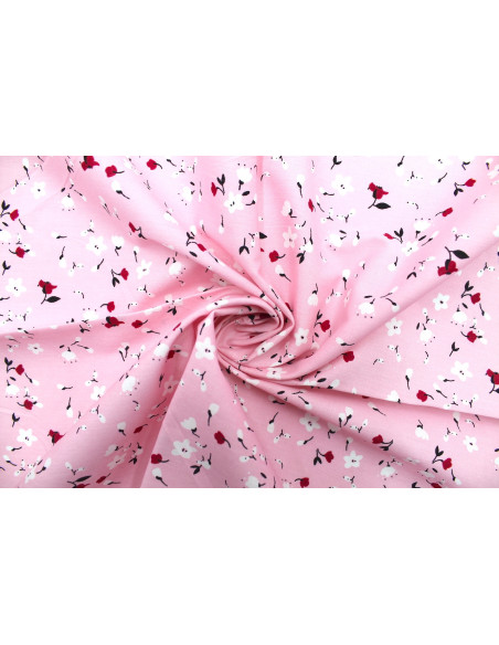 Tissu Popeline Coton Imprimé Fleur Automne Rose -Au Mètre