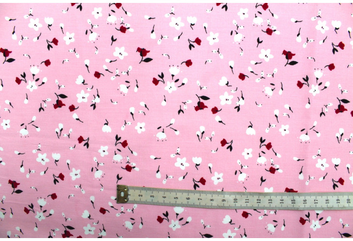 Tissu Popeline Coton Imprimé Fleur Automne Rose -Au Mètre