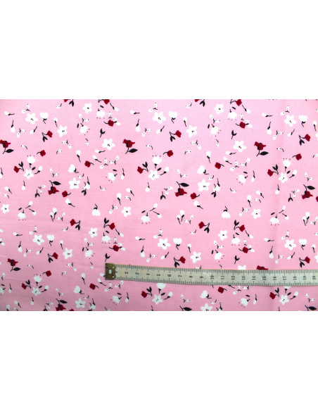 Tissu Popeline Coton Imprimé Fleur Automne Rose -Au Mètre