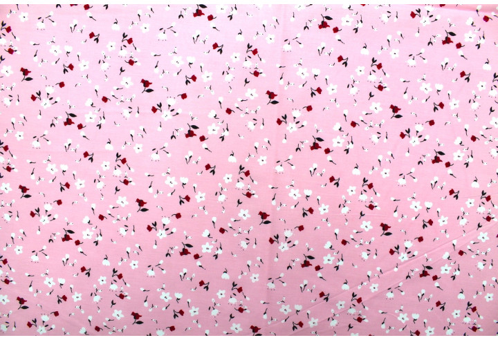 Tissu Popeline Coton Imprimé Fleur Automne Rose -Au Mètre