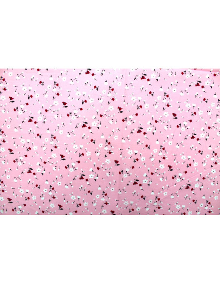 Tissu Popeline Coton Imprimé Fleur Automne Rose -Au Mètre