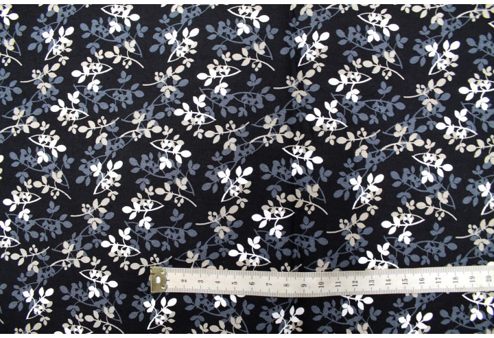 Tissu Popeline Coton Imprimé Fleur Lauria Noir -Au Mètre